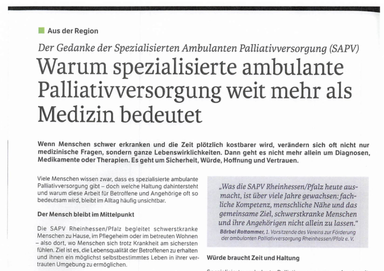 Warum spezialisierte ambulante Palliativversorgung weit mehr als Medizin bedeutet
